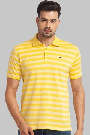 Park Avenue Men Striped Polo Collar Organic Cotton T-shirt