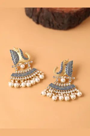 Celebravo Brass-Plated Kundan-Studded Drop Earrings