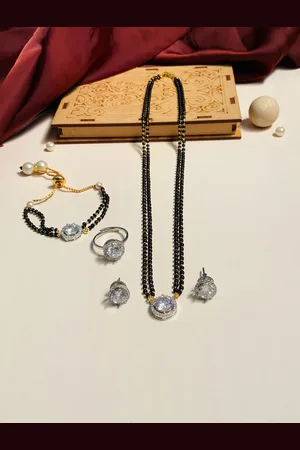 ABDESIGNS Set of 4 Silver Plated AD Studded Mangalsutra Set