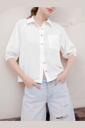 DressBerry Crisp Sleek Seersucker Raglan Sleeves Relaxed Fit Shirt