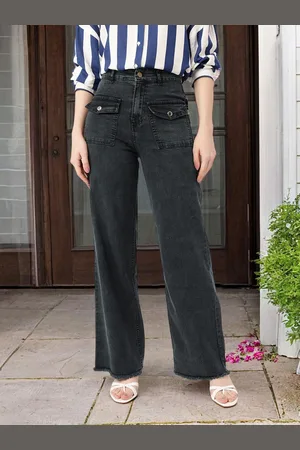 DressBerry Women Faded Grunge Wide Leg Jeans