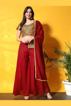 Chhabra 555 Embroidered Sweartheart Top With Palazzo And Dupatta