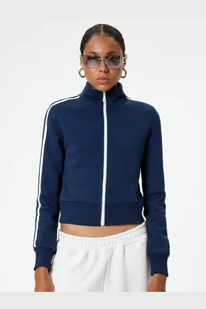 Koton Women Solid Front Open High Neck Sweatshirt