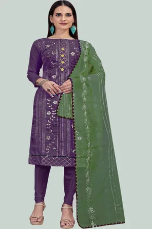 HERE&NOW Floral Embroidered Gotta Patti Unstitched Dress Material