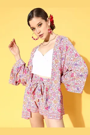 Berrylush Floral Printed V-Neck Longline Shrug