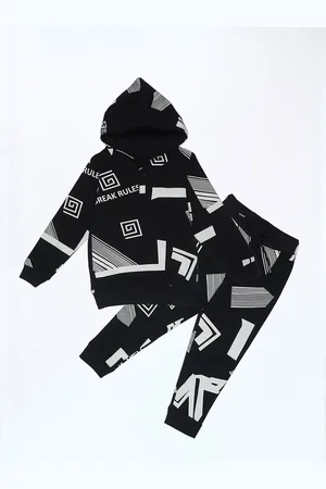 BE AWARA Kids Printed Hooded Pure Cotton Sweatshirt with Joggers