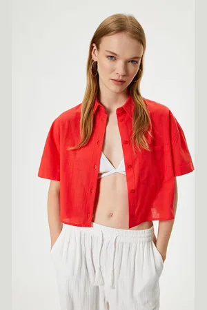 Koton Women Solid Opaque Casual Regular Fit Crop Shirt