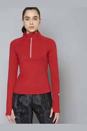 Fitkin Women Red High Neck Self Design Training T-shirt