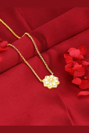 GIVA 925 Sterling Silver Gold-Plated Stone-Studded Floral Charm Necklace