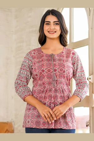 Jaipur Floral Printed Tie-Up Neck Coton Tunic