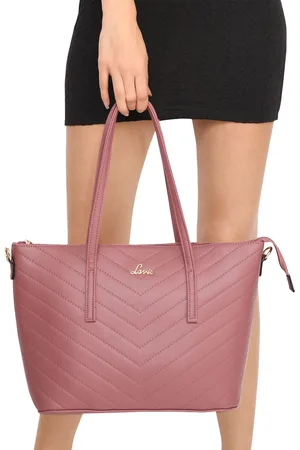 LAVIE Women Gnome Mauve Pink Solid Structured Medium Tote Bag With Quilted Detail