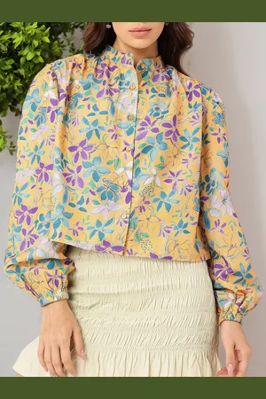 DressBerry Elegant Blooming Printed Gathers Boxy Casual Shirt