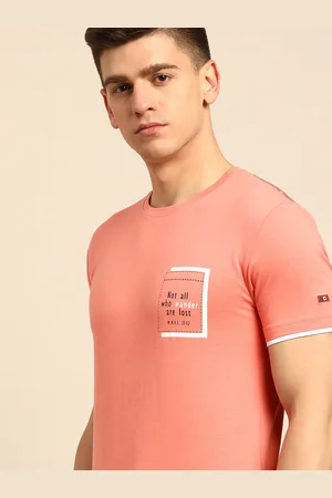 Being Human Men Coral Pink Typography Printed Pure Cotton T-shirt