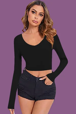 Dream Beauty Fashion Women V-Neck Fitted Crop Top
