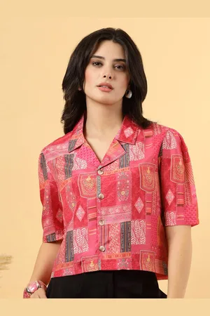 RAASSIO Print Puff Sleeve Crepe Shirt Style Top