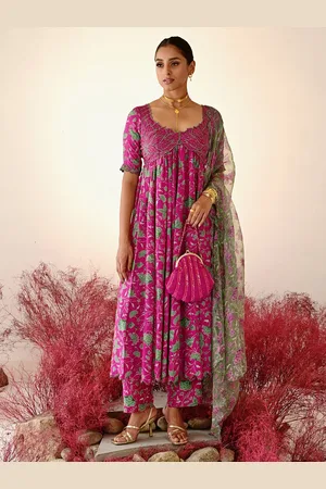 Baise Gaba Floral Printed Empire Anarkali Kurta & Trousers With Dupatta