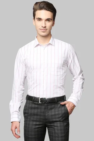 Park Avenue Men White & Red Slim Fit Striped Formal Shirt