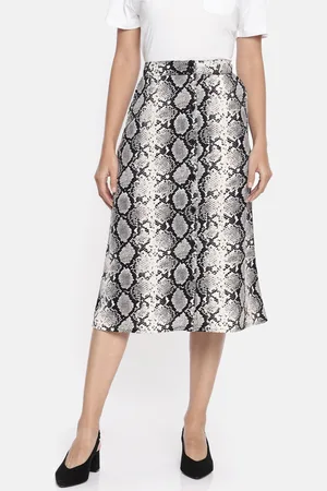 DressBerry Women Black & White Animal Printed Midi Straight Skirt