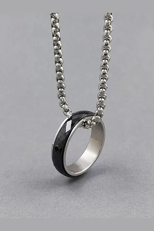 Saizen Men Stainless Steel Silver Plated Ceramic Ring Pendant & Chain