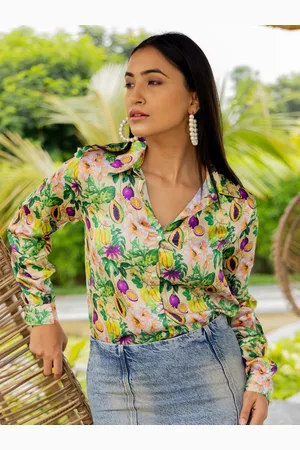 Kalini Women Spread Collar Floral Printed Satin Casual Shirt