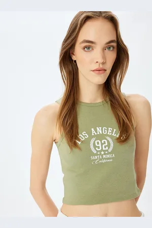 Koton Women Typography Printed Cotton Tank Crop Top