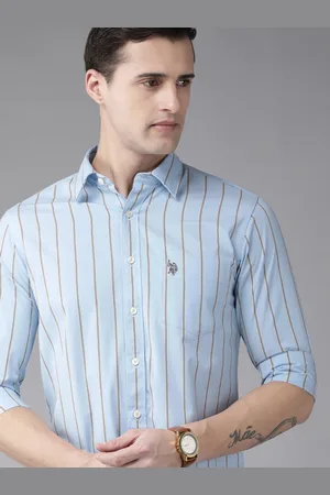 U.S. Polo Assn. U S Polo Assn Men Blue & Beige Tailored Fit Striped Pure Cotton Casual Shirt