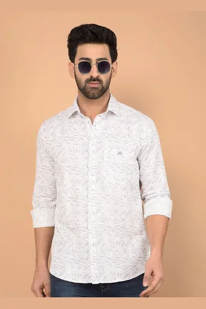 Crimsoune Club Men Classic Slim Fit Spread Collar Floral Printed Cotton Casual Shirt