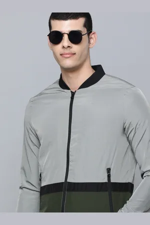 Flying Machine Men Grey & Olive Green Colourblocked Bomber Jacket