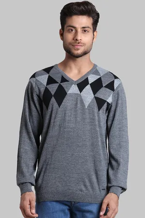 Park Avenue Men Black & Grey Printed Pullover