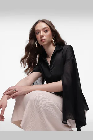 French Connection Slit Sleeves Crinkle Shirt With Waist Tie-ups