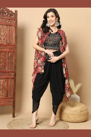 Chhabra 555 Embroidered Sequinned Crop-Top With Dhoti & Shrug