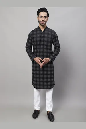 Even Geometric Printed Band Collar Cotton Kurta