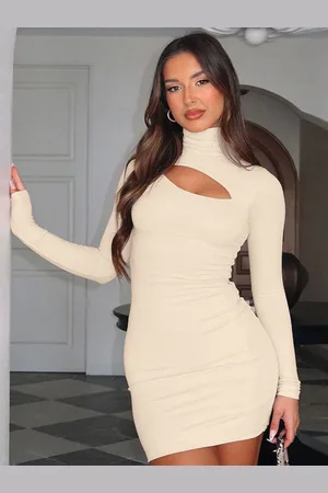DressBerry Women Mock Neck Bodycon Mini Dress