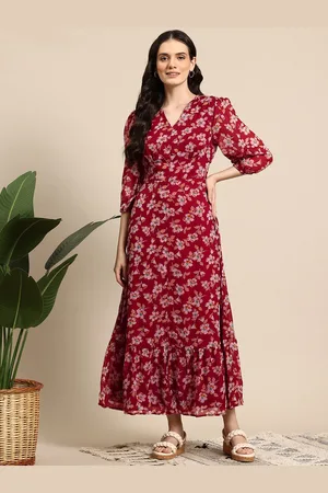 Mast & Harbour Smocked Floral Print Puff Sleeve Fit & Flare Midi Dress