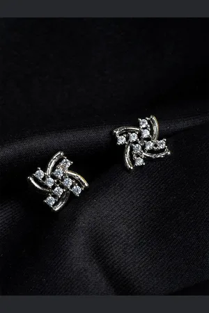 HOUSE OF ARLI Rhodium-Plated Floral Studs Earrings