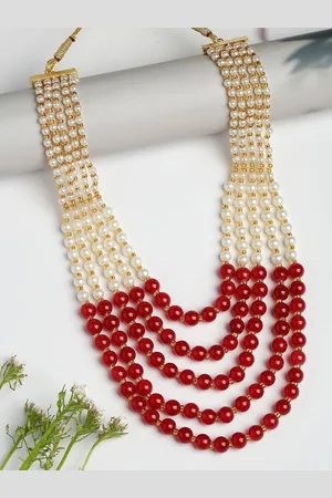 NVR Women Gold-Plated Pearls Beaded Layered Necklace