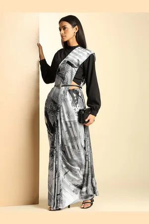 Liva Abstract Printed Satin Saree With Blouse Piece