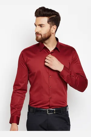 HANCOCK Men Red Slim Fit Solid Formal Shirt