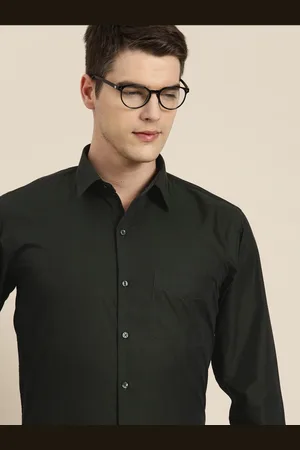 HANCOCK Men Green Solid Two-Toned Chambray Pure Cotton Slim Fit Formal Shirt