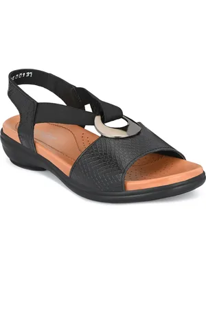 Delize Black Leather Party Comfort Sandals with Laser Cuts