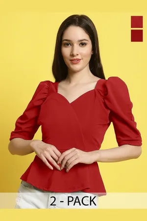 Metronaut Women Pack Of 2 Puff Sleeves Crop Valentine Top