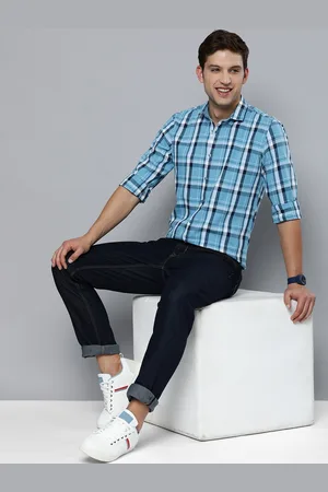 Mast & Harbour Men Blue & White Tartan Checks Pure Cotton Casual Shirt