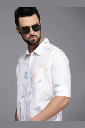 WROGN Men White Abstract Printed Slim Fit Pure Cotton Casual Shirt