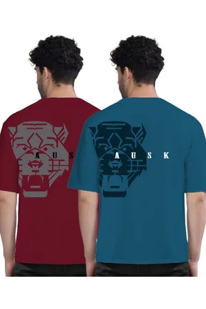 Ausk Men Pack Of 2 Graphic Printed Round Neck Cotton Oversized T-shirts