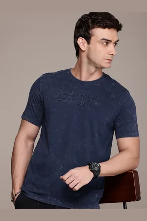FORCE IX Men Brand Logo Printed Washed Pure Cotton T-shirt