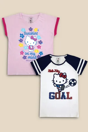 Kidsville Girls Pack Of 2 Purple & White Hello Kitty Printed Pure Cotton T-shirt