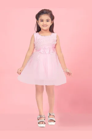 BAESD Girls Self Design Round Neck Fit & Flare Dress