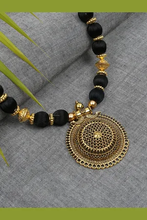 Akshara Clothing Gold-Toned & Black Handcrafted Brass Pendent Necklace