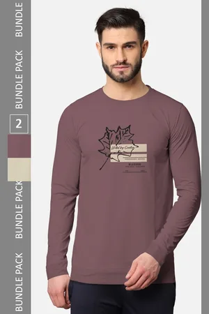 bullmer Men Pack Of 2 Taupe & Navy Blue Typography Printed Cotton T-shirt