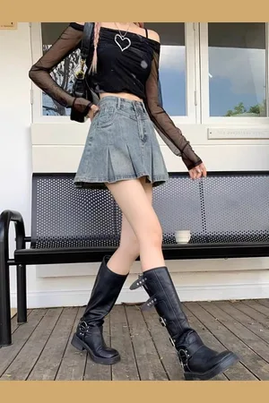 DressBerry Denim A-Line Above Knee Skirt